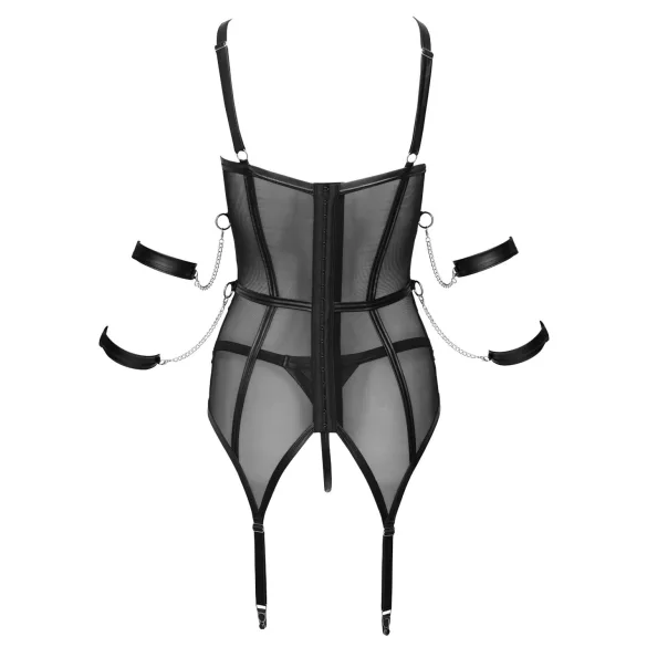 Cottelli Bondage - top cu curele, cătușe pentru mâini și tanga (negru) - L