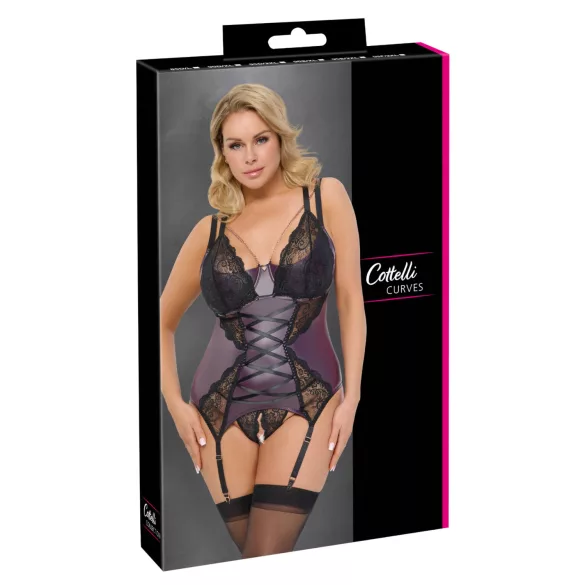 Cottelli Curves - set lenjerie dantelată și corset (mov) - 90D/XL