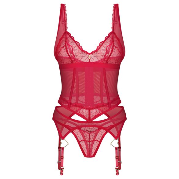 Obsessive - set lenjerie sexy din dantelă transparentă - roșu - L/XL