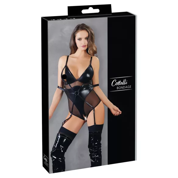 Cottelli Bondage - body lucios cu cătușe - negru - M