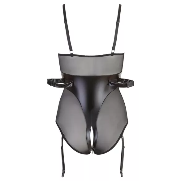 Cottelli Bondage - body lucios cu cătușe - negru - L