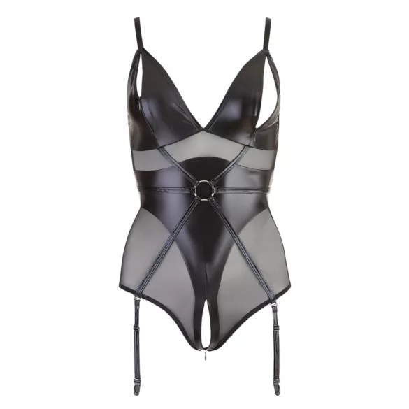 Cottelli Bondage - body lucios cu cătușe - negru - XL