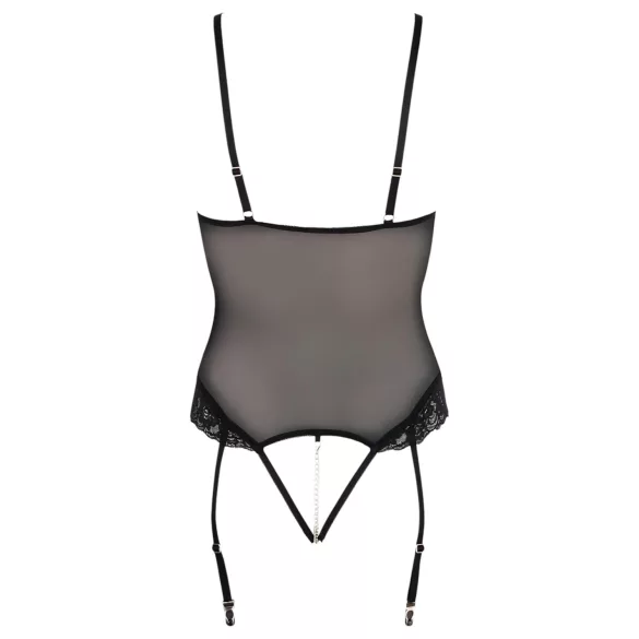 Cottelli Bondage - body cu inele metalice și cătușe pentru mâini - negru - M