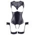 Cottelli Bondage - body deschis lucios și cătușe pentru braț (negru) - XL