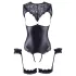 Cottelli Bondage - body deschis lucios și cătușe pentru mâini - negru - XL