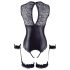 Cottelli Bondage - body deschis lucios și cătușe pentru braț (negru) - XL