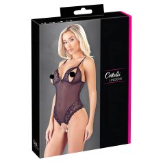   Cottelli - body negru din dantelă cu perle, senzual și deschis