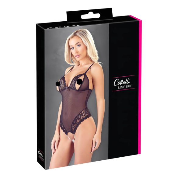 Cottelli - body deschis cu dantelă și perle - negru - XL
