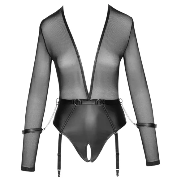 Cottelli - body cu mâneci lungi, deschis, cu cătușe (negru) - M