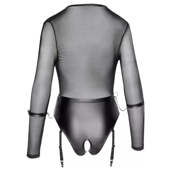 Cottelli - body cu mâneci lungi, deschis, cu cătușe (negru) - M