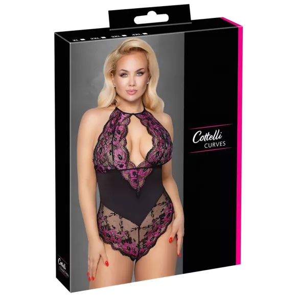 Cottelli Plus Size - body sexy floral - negru mov - 3XL