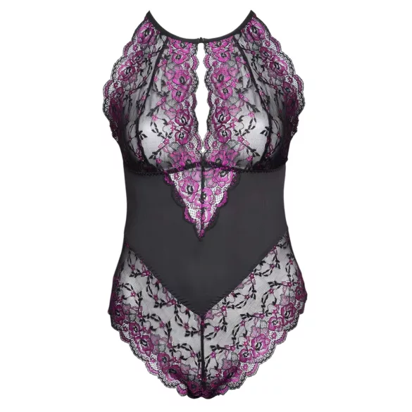 Cottelli Plus Size - body sexy floral - negru mov - 3XL