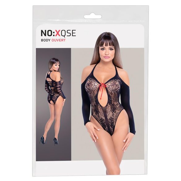 NO:XQSE - body sexy cu fundiță - mânecă lungă - negru (S-L)