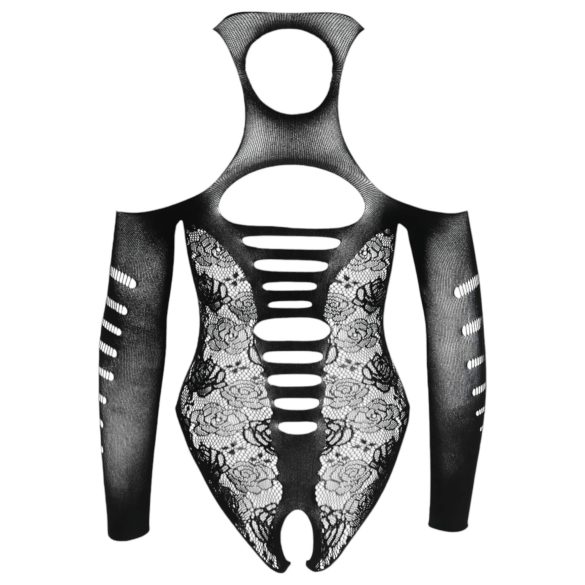 NO:XQSE - body sexy cu fundiță - mânecă lungă - negru (S-L)