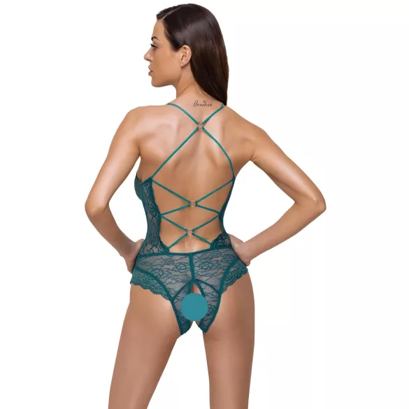 Cottelli - body din dantelă cu șireturi, deschis (verde) - M