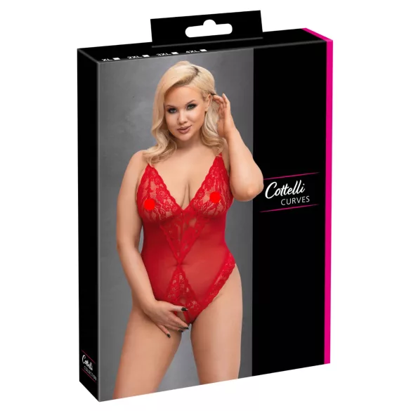 Cottelli Curves - body din dantelă transparentă - roșu