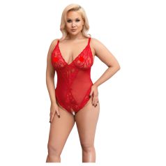   Cottelli Curves - body din dantelă transparentă - roșu - 2XL