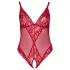 Cottelli Curves - body din dantelă transparentă - roșu - 3XL