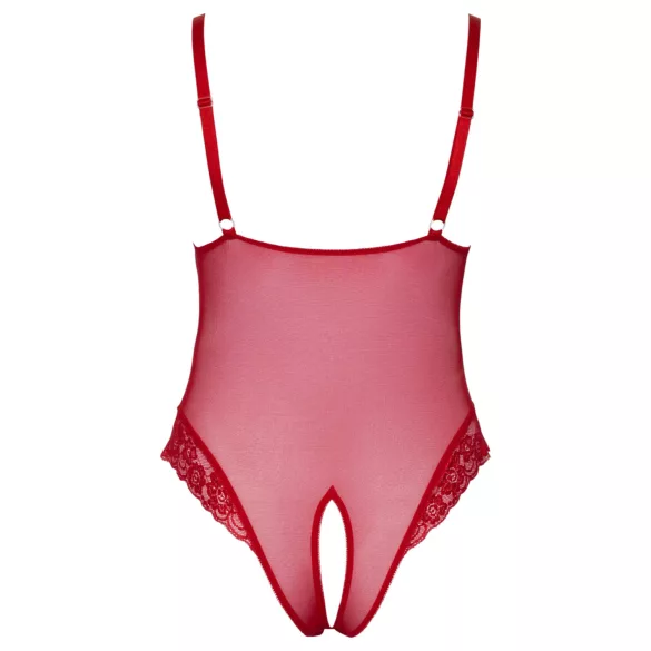 Cottelli Curves - body din dantelă transparentă - roșu - 3XL