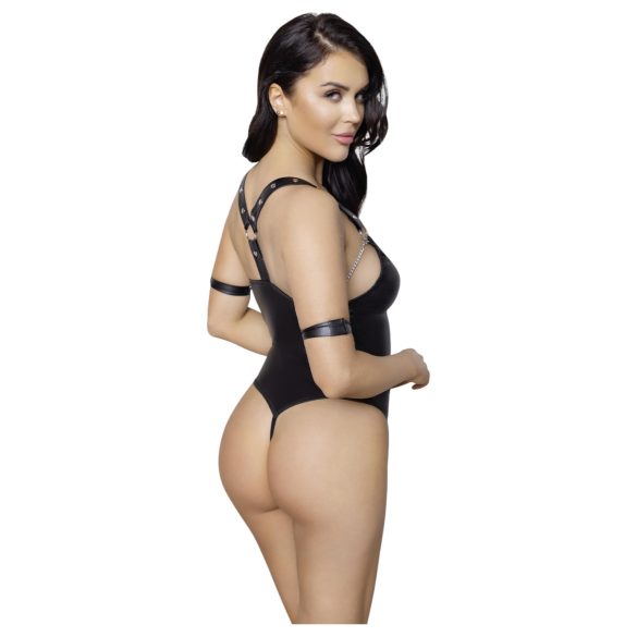 Cottelli Bondage - body deschis cu inele, lucios - negru - M