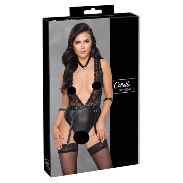 Cottelli Bondage - body dantelat cu guler - negru