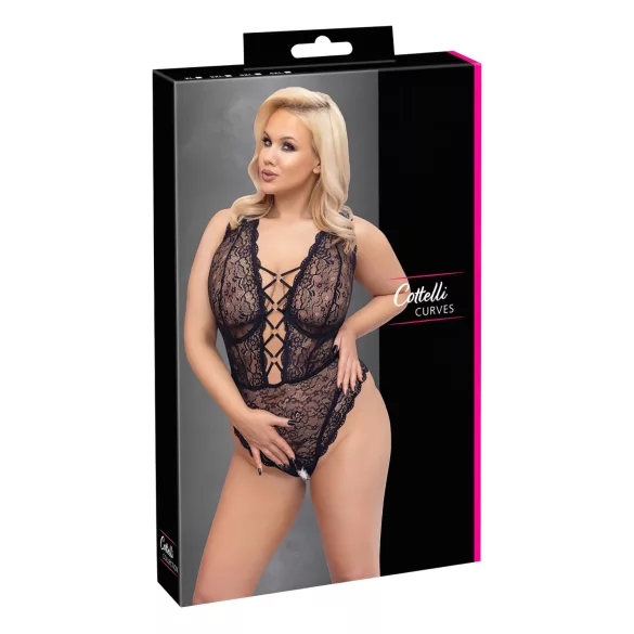 Cottelli Curves Plus Size - body transparent cu model - negru