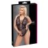 Cottelli Curves Plus Size - body transparent negru cu model