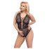 Cottelli Curves Plus Size - body transparent negru cu model