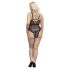 Cottelli Curves Plus Size - body transparent negru cu model