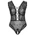 Cottelli Curves Plus Size - body transparent negru cu model
