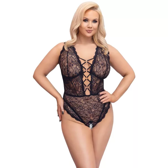 Cottelli Curves Plus Size - body transparent cu model - negru - 90D/XL
