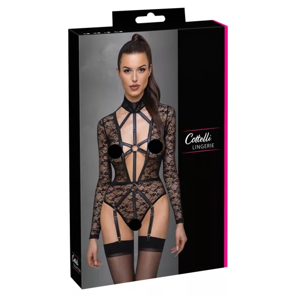 Cottelli - body transparent cu bretele - negru - M