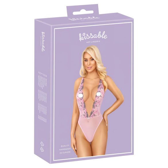 Kissable - body damă cu broderie florală roz