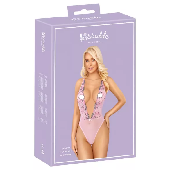 Kissable - body damă cu broderie florală roz - L/XL