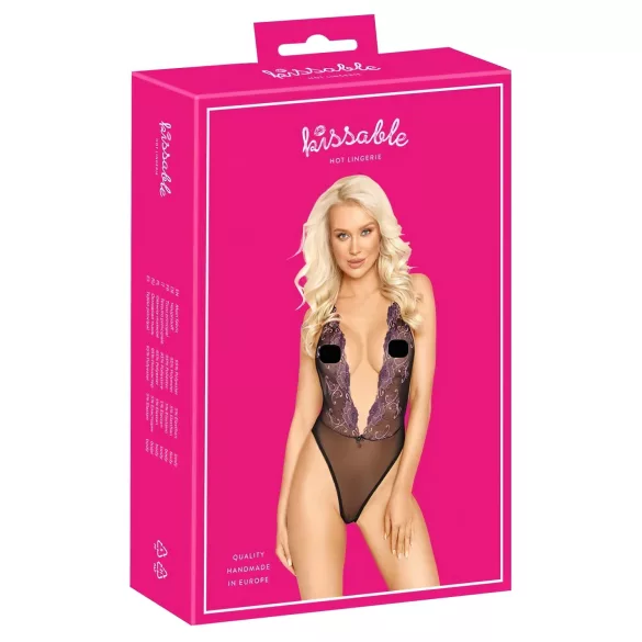 Kissable - body cu broderie roz (negru)