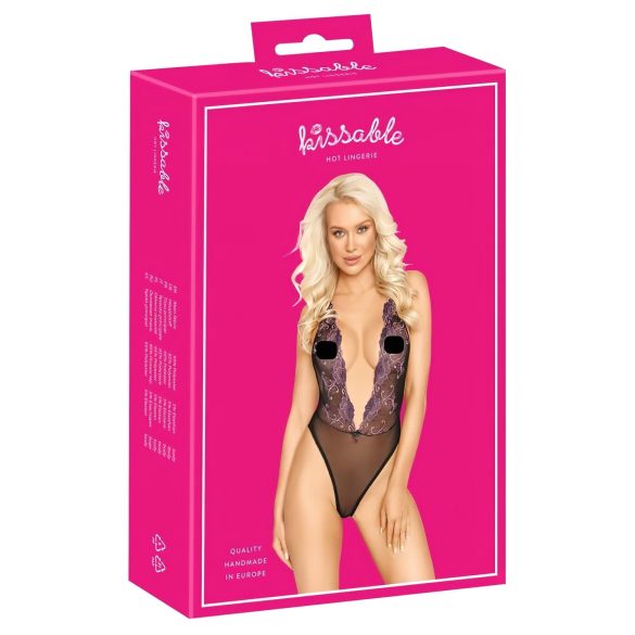 Kissable - body cu broderie roz (negru) - L/XL