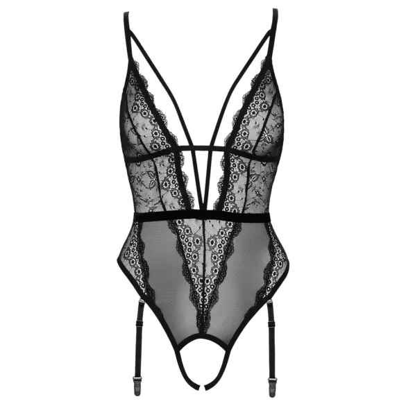 Cottelli - body deschis cu bretele și portjartier - negru