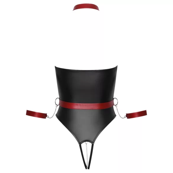 Cottelli Bondage - body lucios și cătușe pentru brațe (negru) - L