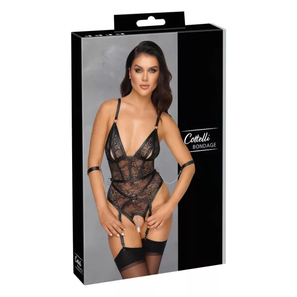 Cottelli Bondage - body deschis cu cătușe - negru - L