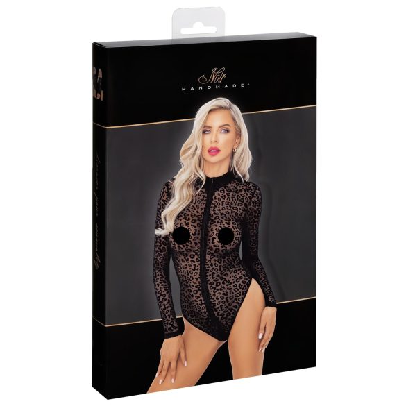 Noir - body cu mâneci lungi, cu imprimeu leopard (negru) - M