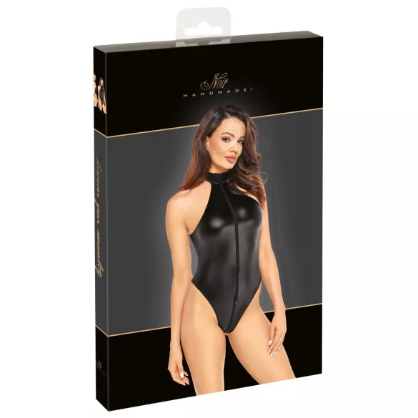 Noir - body lucios cu guler halter (negru)
