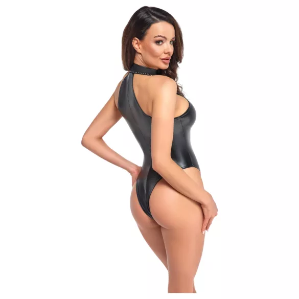 Noir - body lucios cu guler halter (negru) - L