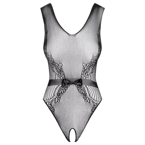 Body din dantelă Obsessive deschis, cu model floral (negru)