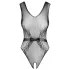 Body din dantelă Obsessive deschis, cu model floral (negru)