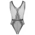 Body din dantelă Obsessive deschis, cu model floral (negru)