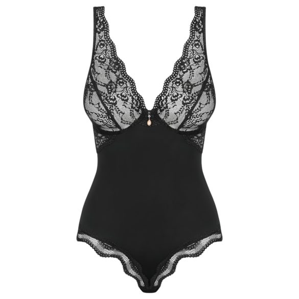 Obsessive - body damă transparent la bust - negru - L/XL