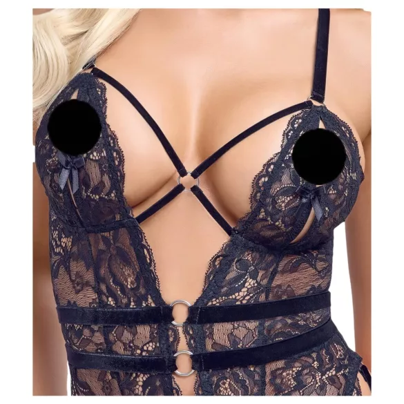 Cottelli - body erotic cu bretele și deschidere - negru