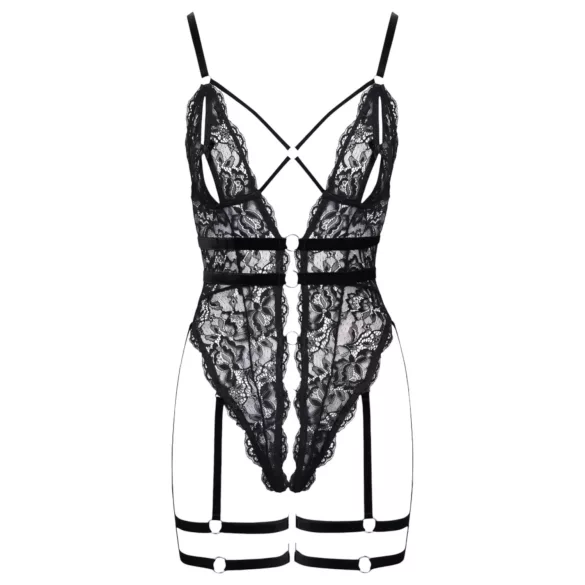 Cottelli - body erotic cu bretele și deschidere - negru