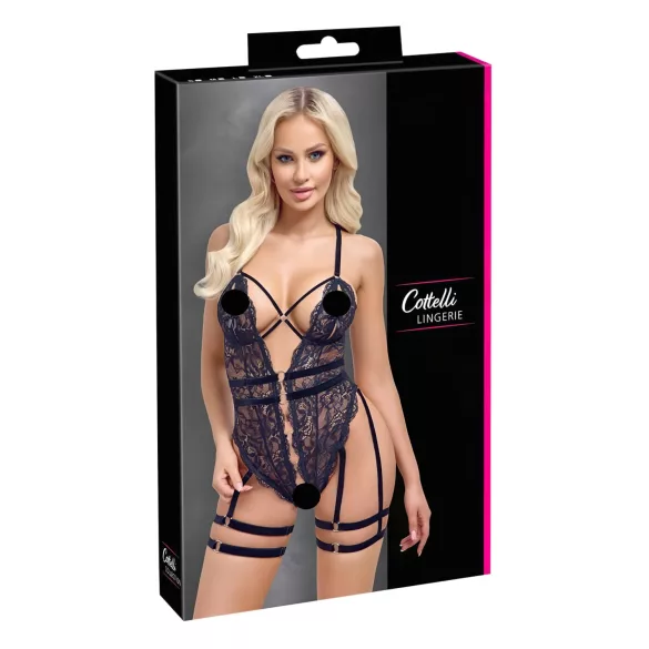 Cottelli - body erotic cu bretele și deschidere - negru - L