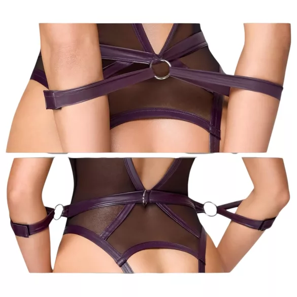 Cottelli Bondage - body deschis și cătușe pentru brațe (negru)